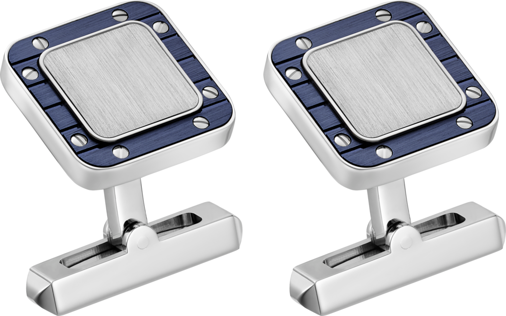 Santos de Cartier cufflinksPalladium-finish sterling silver and striated metal covered with blue PVD