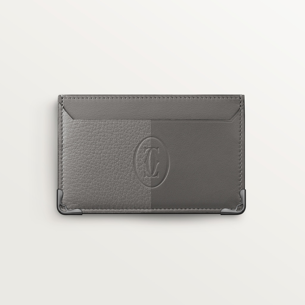 Must de Cartier simple card holderSmooth and grained ash grey cowhide, ruthenium finish