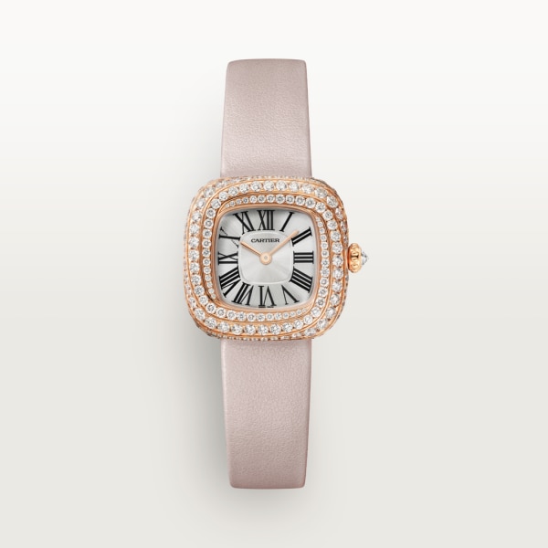Coussin de Cartier watch Small model, quartz movement, rose gold, diamonds, leather