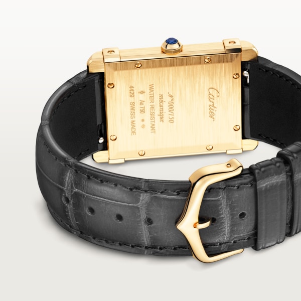 Tank Chinoise 腕錶 大型款，手動上鏈機械機芯，黃金，皮革