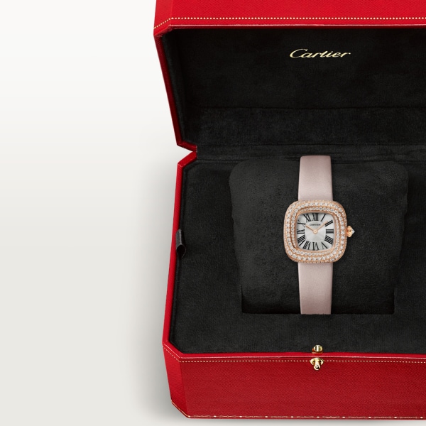 Coussin de Cartier 腕錶 小型款，石英機芯，玫瑰金，鑽石，皮革