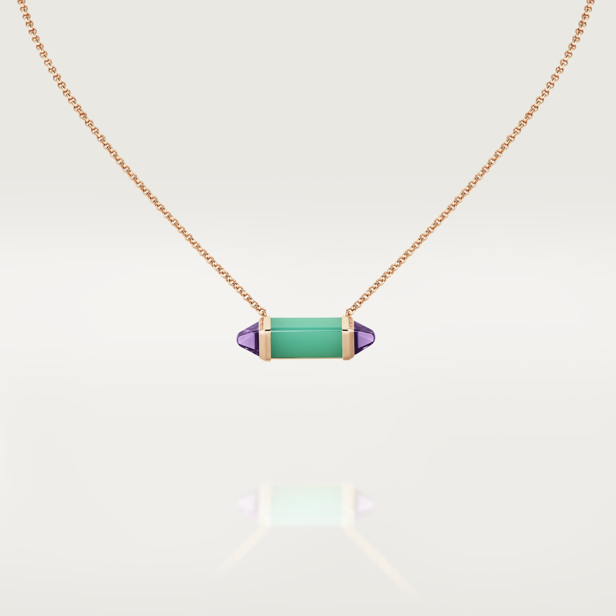 Les Berlingots de Cartier 項鏈玫瑰金，綠玉髓，紫水晶