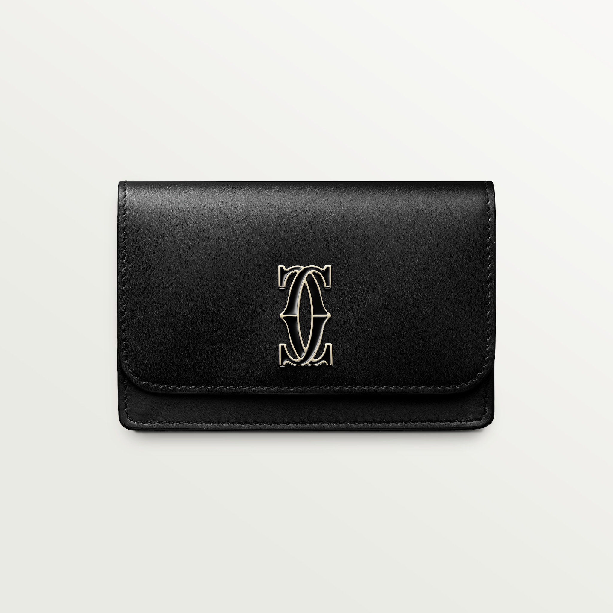 Multi-card holder with flap, C de CartierBlack calfskin, gold and black enamel finish