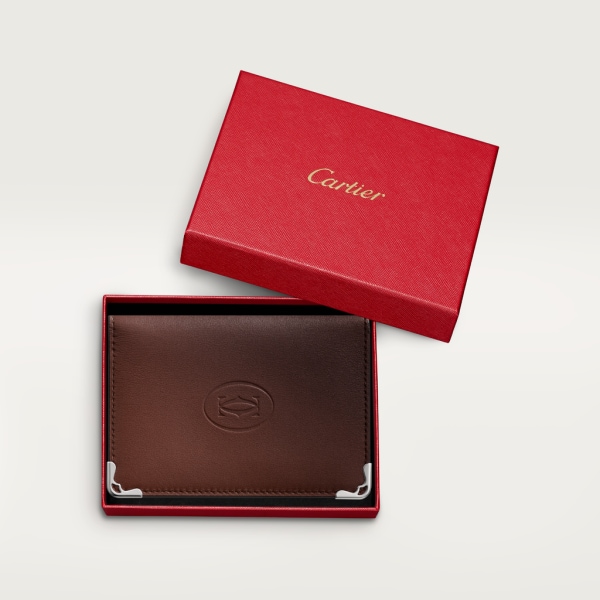 Credit/Business Card Holder, Must de Cartier Graduated brown calfskin, palladium finish