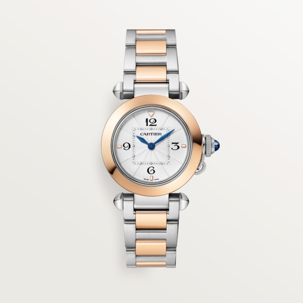 Pasha de Cartier 腕錶 30毫米，高效能石英機芯，玫瑰金及精鋼，可更換式金屬錶鏈及皮革錶帶
