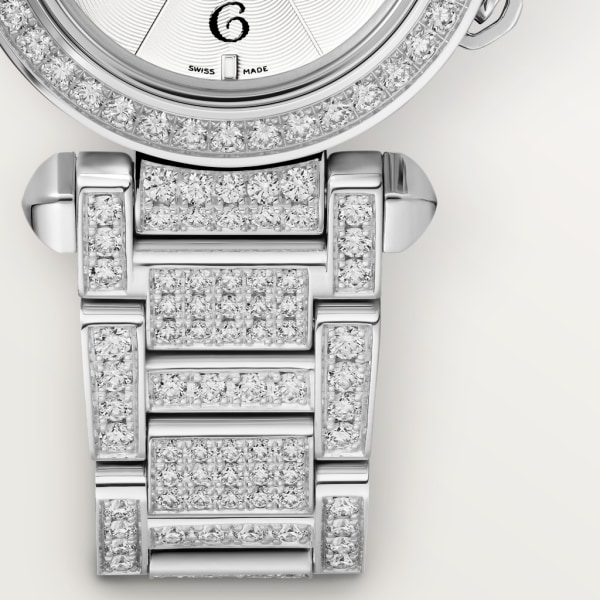 Pasha de Cartier watch 30 mm, quartz movement, white gold, diamonds
