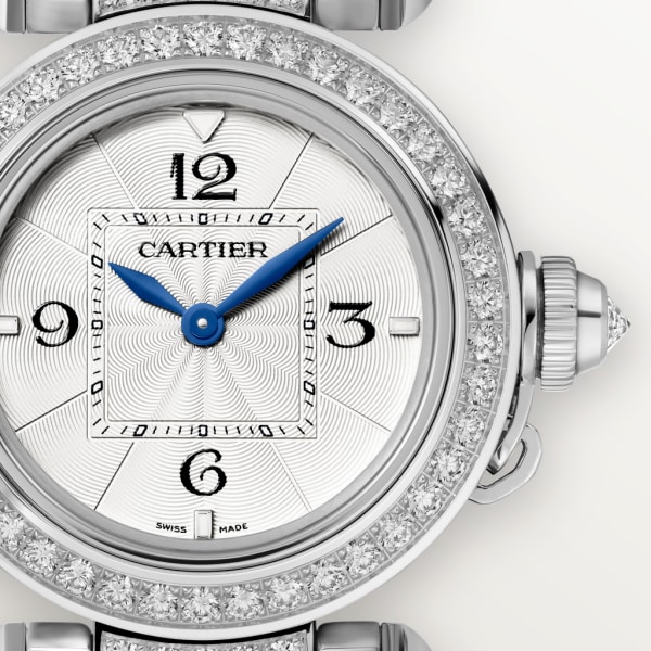 Pasha de Cartier watch 30 mm, quartz movement, white gold, diamonds