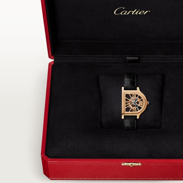 Cloche de Cartier 腕錶 大型款，手動上鏈機械機芯，18K玫瑰金，皮革