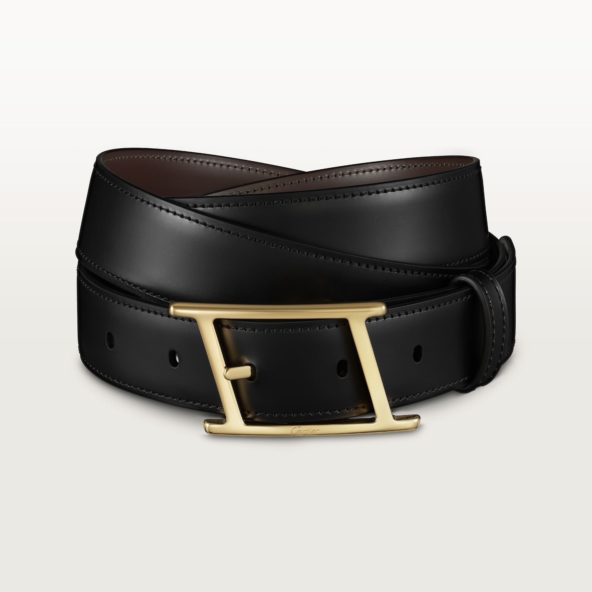 Tank Asymétrique de Cartier beltBlack cowhide, gold-finish asymmetric buckle