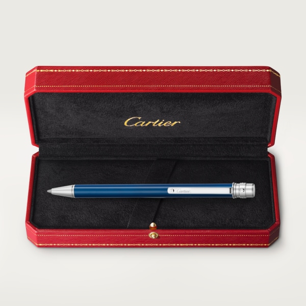 Santos de Cartier 原子筆 小型款，藍鋼效果亮漆，鍍鈀飾面