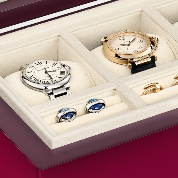 Entrelacés de Cartier 三枚腕錶及袖扣盒，大型款 漆面木材