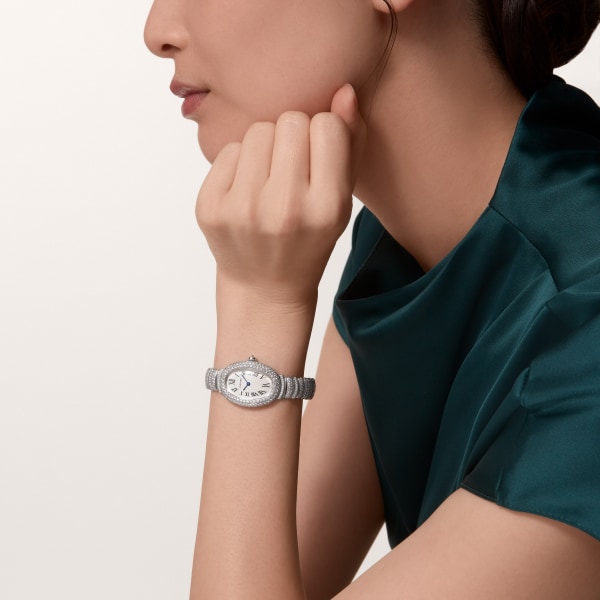 Baignoire 腕錶 小型款，石英機芯，白色黃金，鑽石