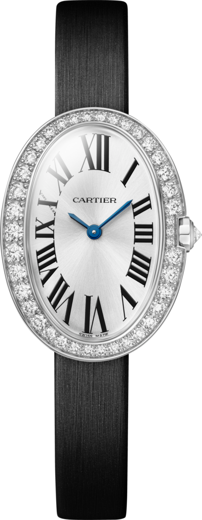 Baignoire watchSmall model, quartz movement, white gold, diamonds, leather