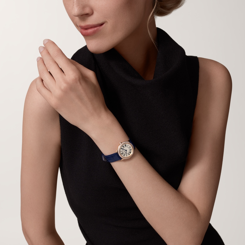 Ronde Louis Cartier 腕錶29毫米，石英機芯，玫瑰金，鑽石，皮革