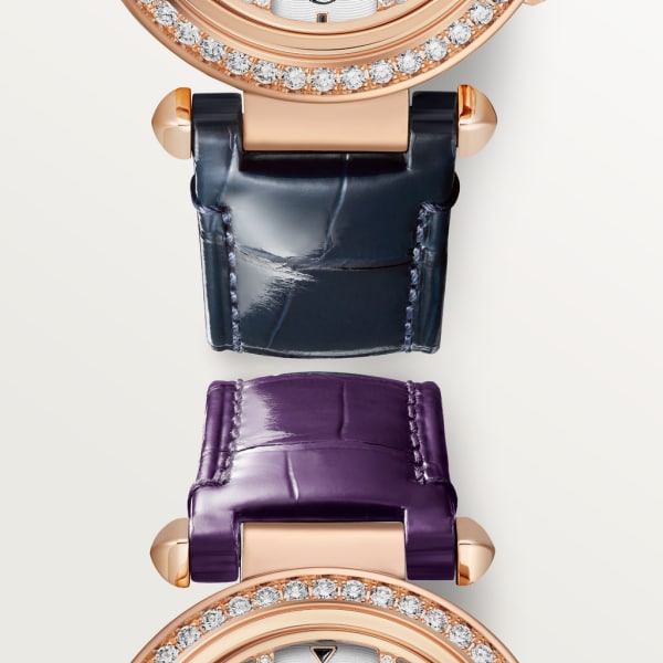 Pasha de Cartier 腕錶 35毫米，自動上鏈機械機芯，玫瑰金，鑽石，可更換式皮革錶帶。