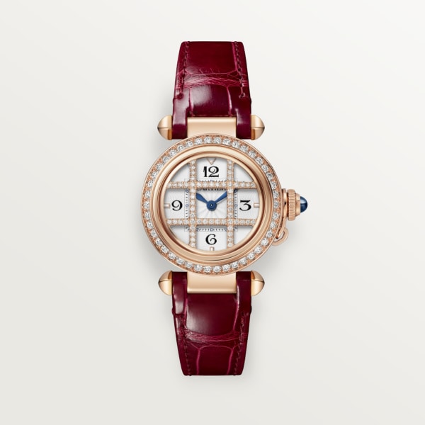 Pasha de Cartier 腕錶 30毫米，石英機芯，玫瑰金，鑽石，可更換式皮革錶帶。