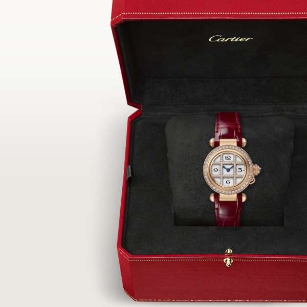Pasha de Cartier 腕錶 30毫米，石英機芯，玫瑰金，鑽石，可更換式皮革錶帶。
