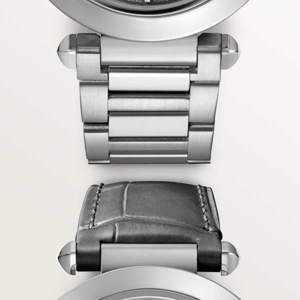 Pasha de Cartier watch 41 mm, automatic movement, steel, dark grey dial, interchangeable metal and leather straps