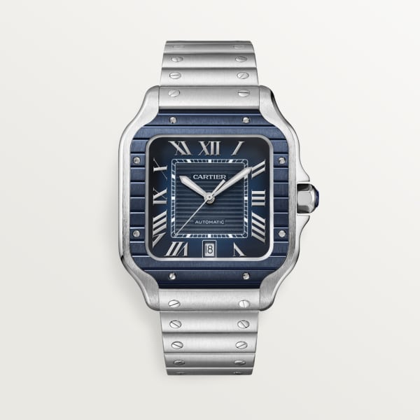 Santos de Cartier watch Large model, automatic movement, steel, PVD, interchangeable metal and rubber straps