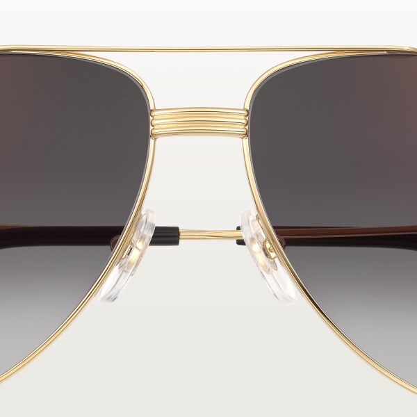Première de Cartier 太陽眼鏡 光滑金色飾面金屬，灰色漸變鏡片，金色鏡面效果