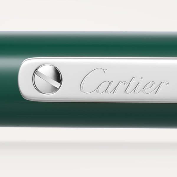 Santos de Cartier 書寫筆 小型款，綠色亮漆，鍍鈀飾面細節