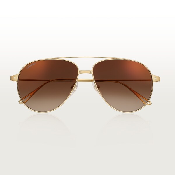 Santos de Cartier 太陽眼鏡 光滑及磨砂金色飾面金屬，棕色漸變鏡片，金色鏡面效果