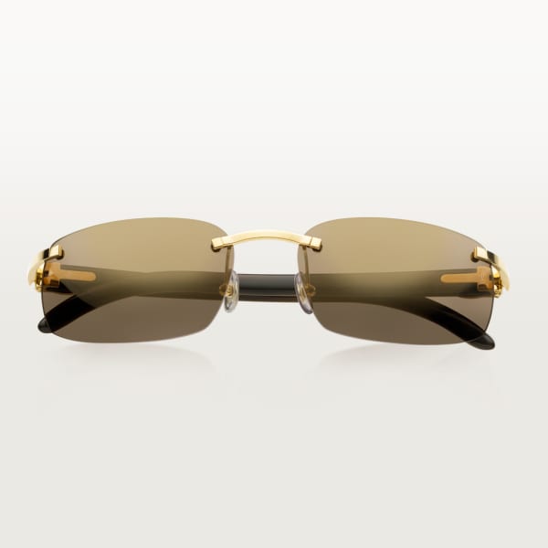 C 字裝飾太陽眼鏡 白色水牛角，光滑金色飾面，棕色鏡片