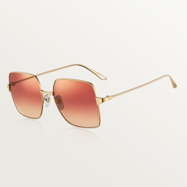 Santos de Cartier 太陽眼鏡 光滑及磨砂金色飾面金屬，酒紅色及杏色漸變鏡片，粉紅色鏡面效果