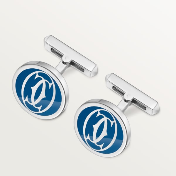 Double C de Cartier logo cufflinks with blue lacquer Sterling silver, palladium finish, blue lacquer