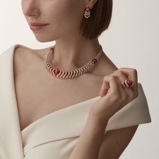 高級珠寶耳環 18K玫瑰金，珊瑚，縞瑪瑙，鑽石