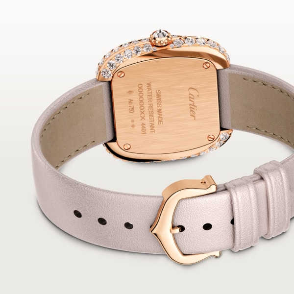 Coussin de Cartier 腕錶 中型款，石英機芯，玫瑰金，鑽石，皮革