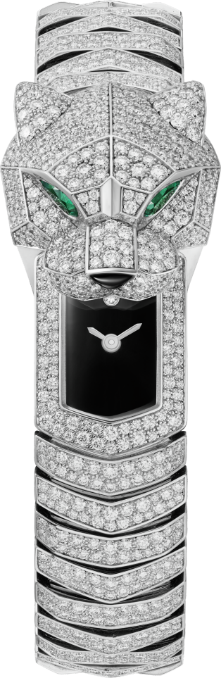 Panthère de Cartier 腕錶 38.2毫米，石英機芯，鍍銠飾面白色黃金，鑽石，金屬錶鏈