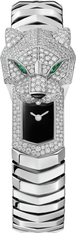 Panthère de Cartier腕表 38.2毫米，石英機芯，鍍銠飾面白色黃金，鑽石，金屬錶鏈
