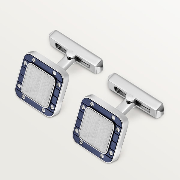Santos de Cartier cufflinks Palladium-finish sterling silver and striated metal covered with blue PVD