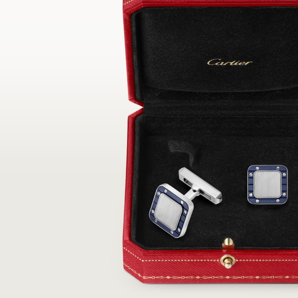 Santos de Cartier cufflinks Palladium-finish sterling silver and striated metal covered with blue PVD