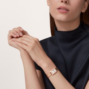 Tank Américaine 腕錶 迷你款，石英機芯，18K玫瑰金，鑽石