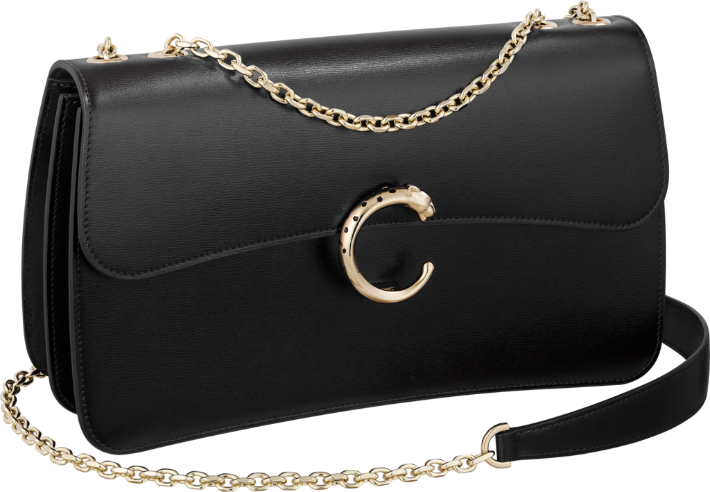 鏈帶手袋，小型款，Panthère de Cartier黑色小牛皮，金色及黑色琺瑯飾面