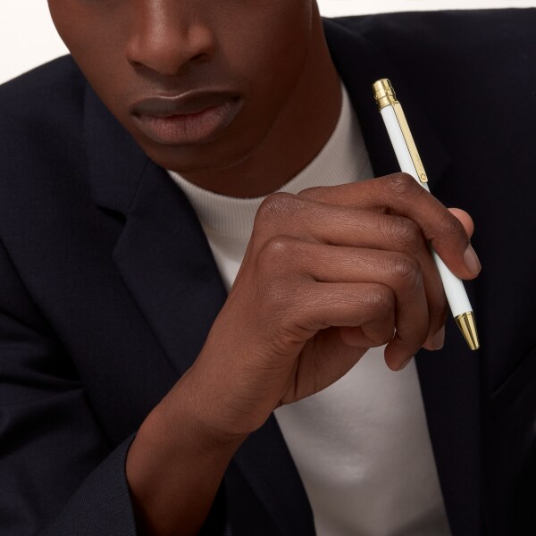 Santos de Cartier ballpoint pen, small model White lacquer, golden finish