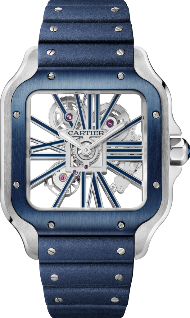 Santos de Cartier 腕錶大型款，手動上鏈機械機芯，精鋼，可更換式金屬錶鏈及橡膠錶帶