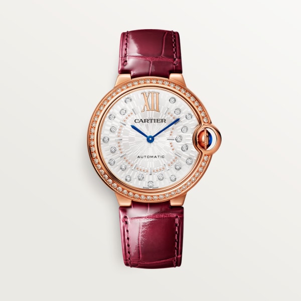 Ballon Bleu de Cartier 腕錶 36毫米，自動上鏈機械機芯，玫瑰金，鑽石，皮革