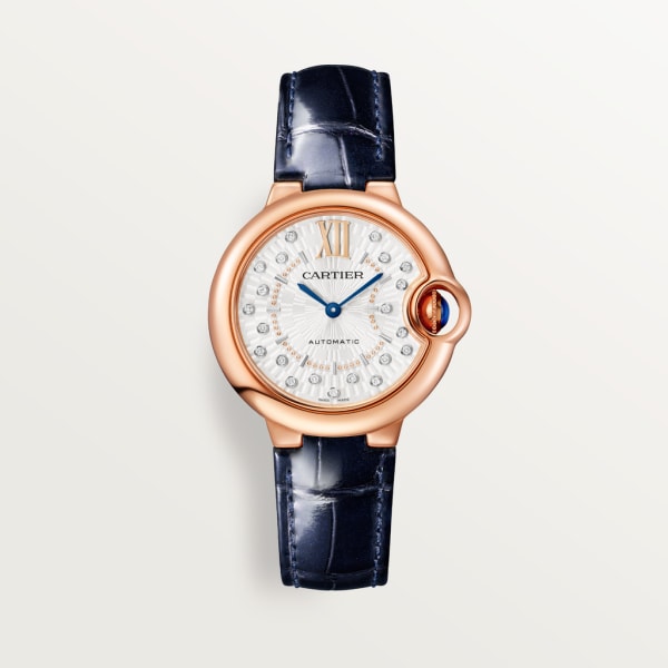 Ballon Bleu de Cartier 腕錶 33毫米，自動上鏈機械機芯，玫瑰金，鑽石，皮革