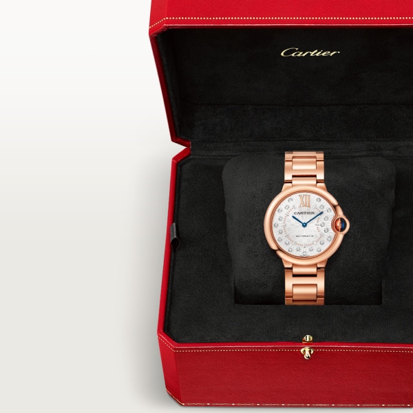 Ballon Bleu de Cartier watch 36 mm, automatic mechanical movement, rose gold, diamonds