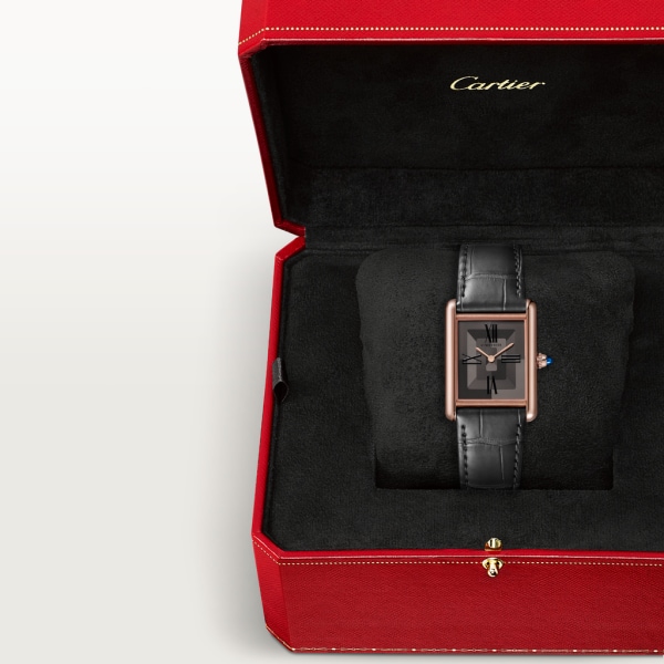 Tank Louis Cartier 腕錶 大型款，手動上鏈機械機芯，玫瑰金，皮革