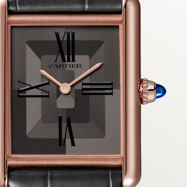 Tank Louis Cartier 腕錶 大型款，手動上鏈機械機芯，玫瑰金，皮革