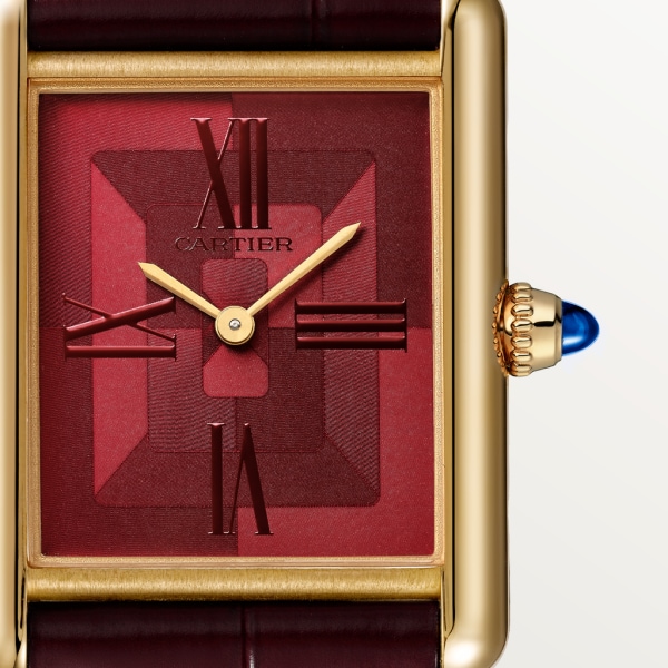 Tank Louis Cartier 腕錶 大型款，手動上鏈機械機芯，黃金，皮革