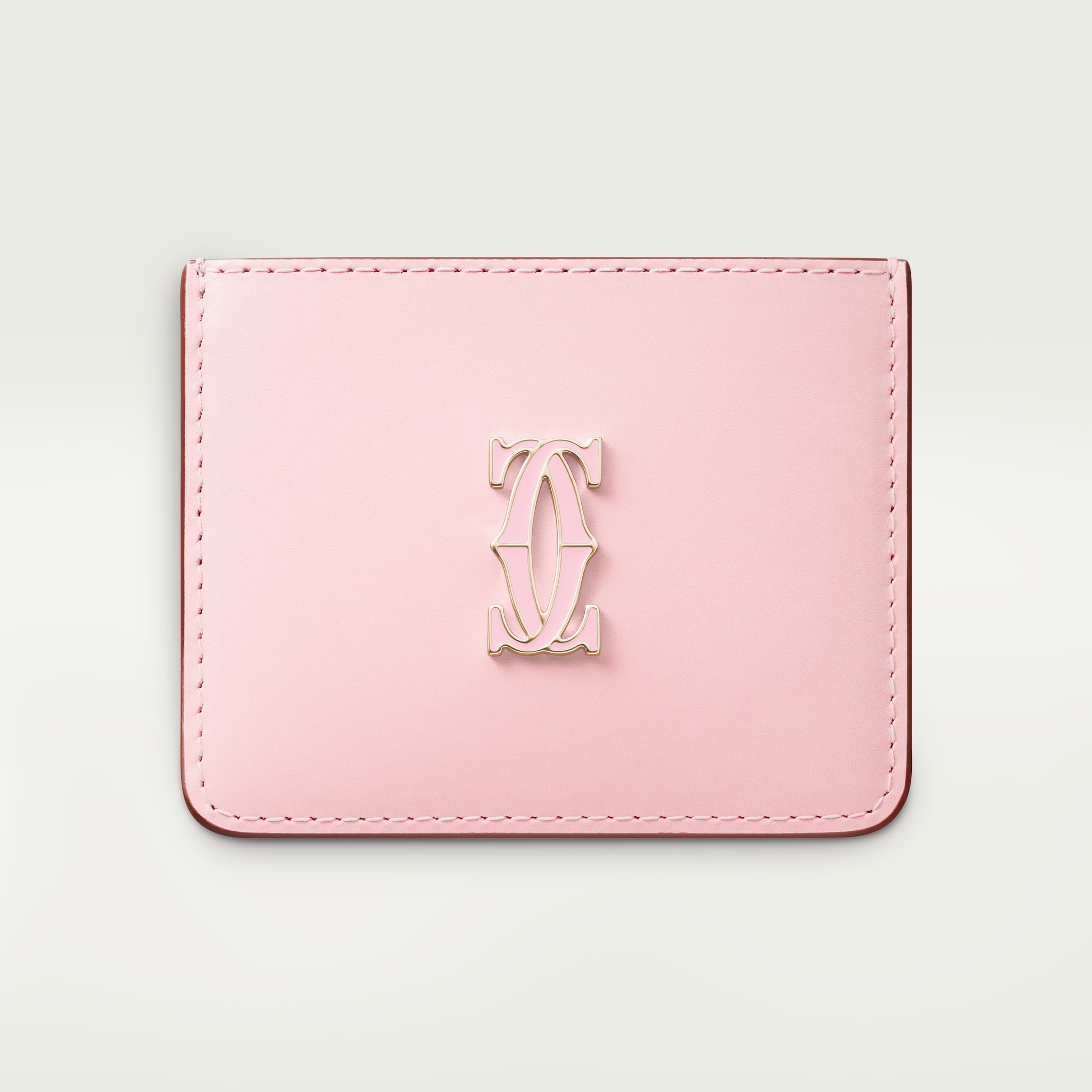 C de Cartier 卡片夾淺粉紅色小牛皮，金色及淺粉紅色琺瑯飾面