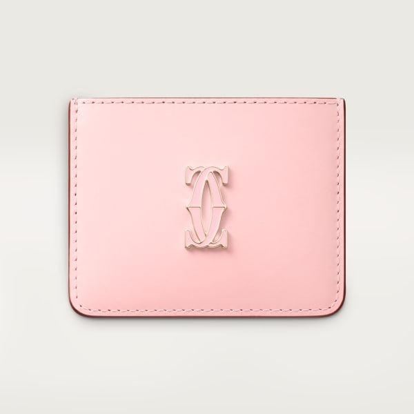 C de Cartier 卡片夾 淺粉紅色小牛皮，金色及淺粉紅色琺瑯飾面