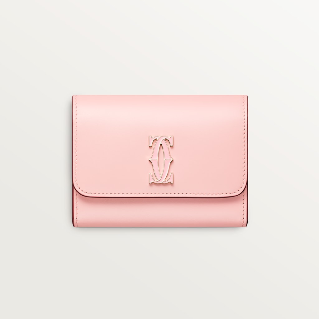 銀包，迷你款，C de Cartier淺粉紅色小牛皮，金色及淺粉紅色琺瑯飾面