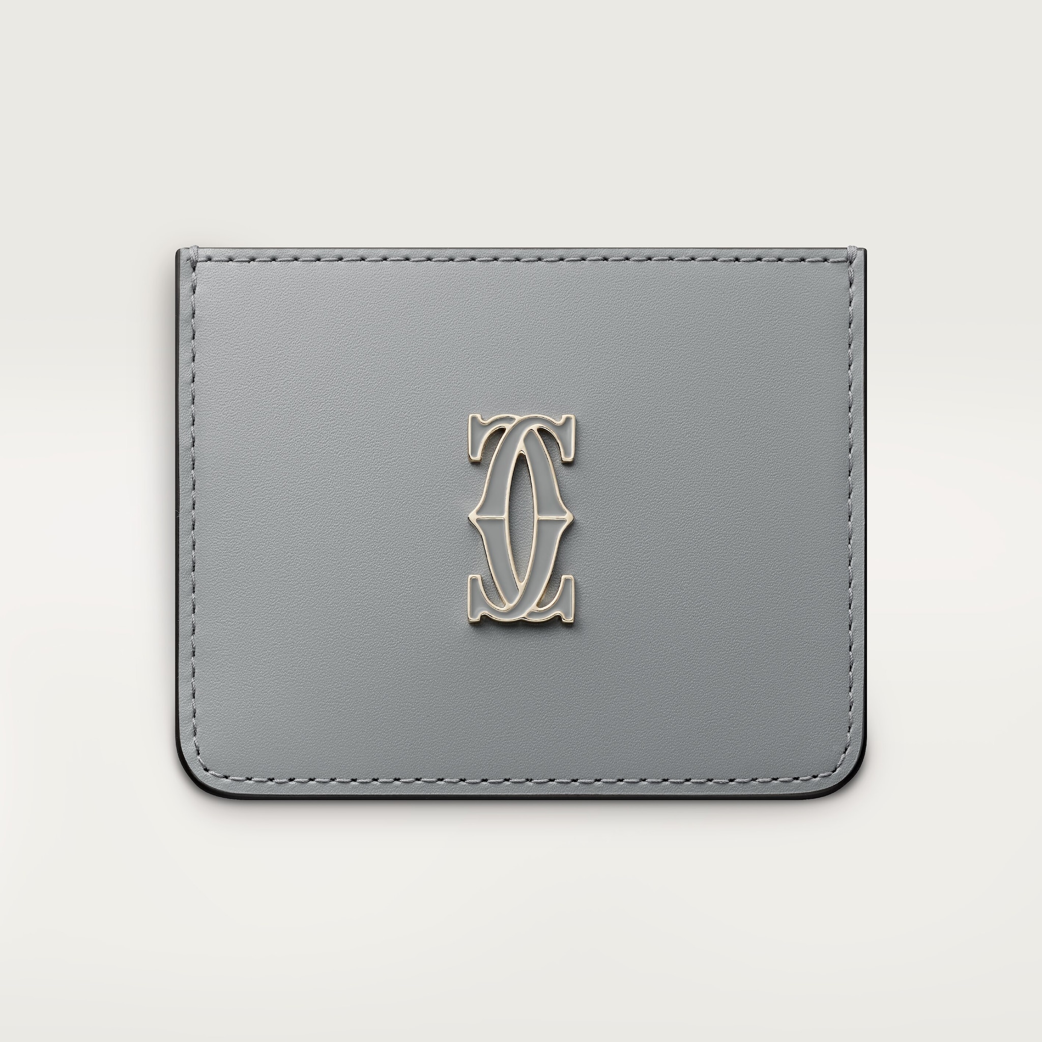 C de Cartier 卡片夾灰色小牛皮，灰色琺瑯及金色飾面