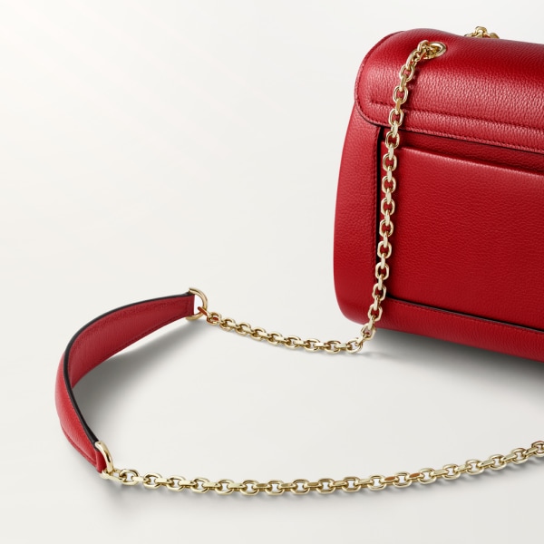 鏈帶手袋，小型款，Panthère de Cartier 紅色小牛皮及金色飾面
